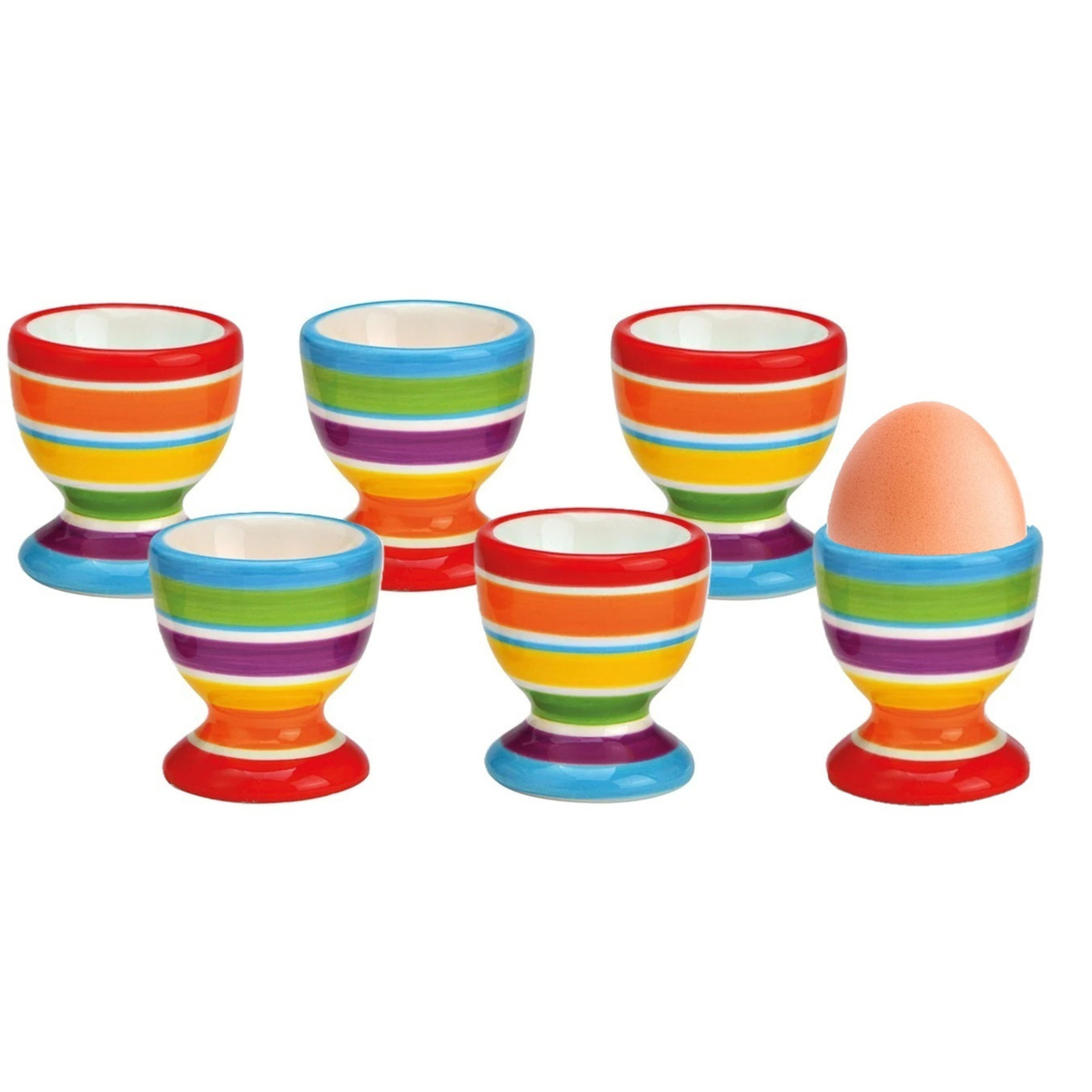 Bellatio Design Eierdopjes streep motief - 6x stuks - keramiek -