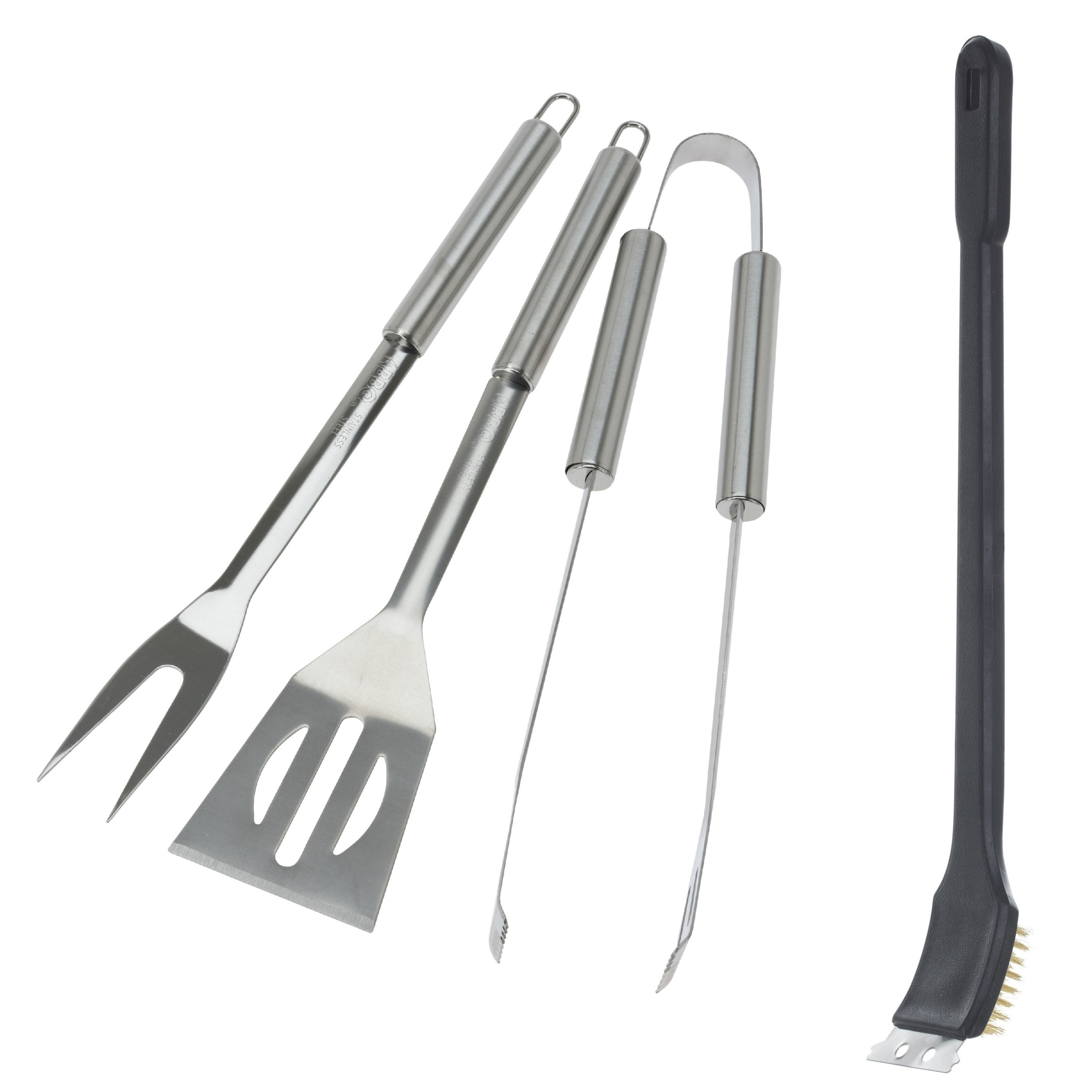 Merkloos BBQ/barbecue gereedschap set 4-delig RVS -