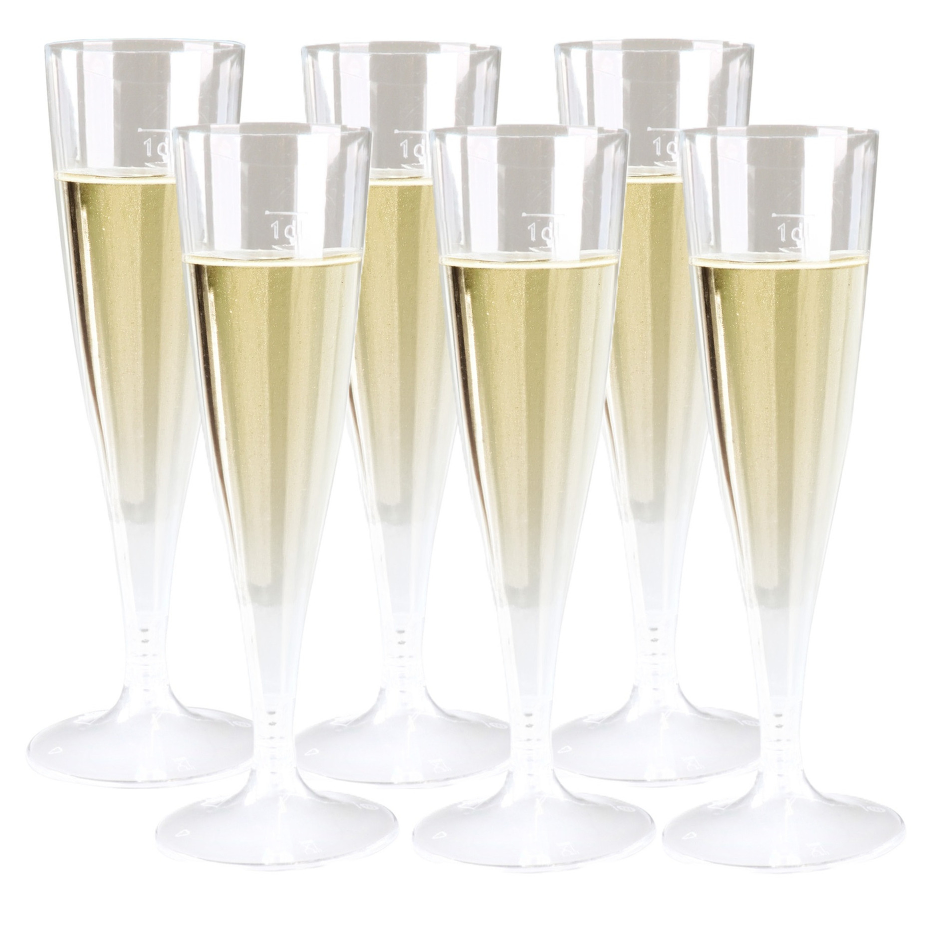 Merkloos Goldplast champagneglas - 18stuks - met losse voet - 100ml - transparant - herbruikbaar -