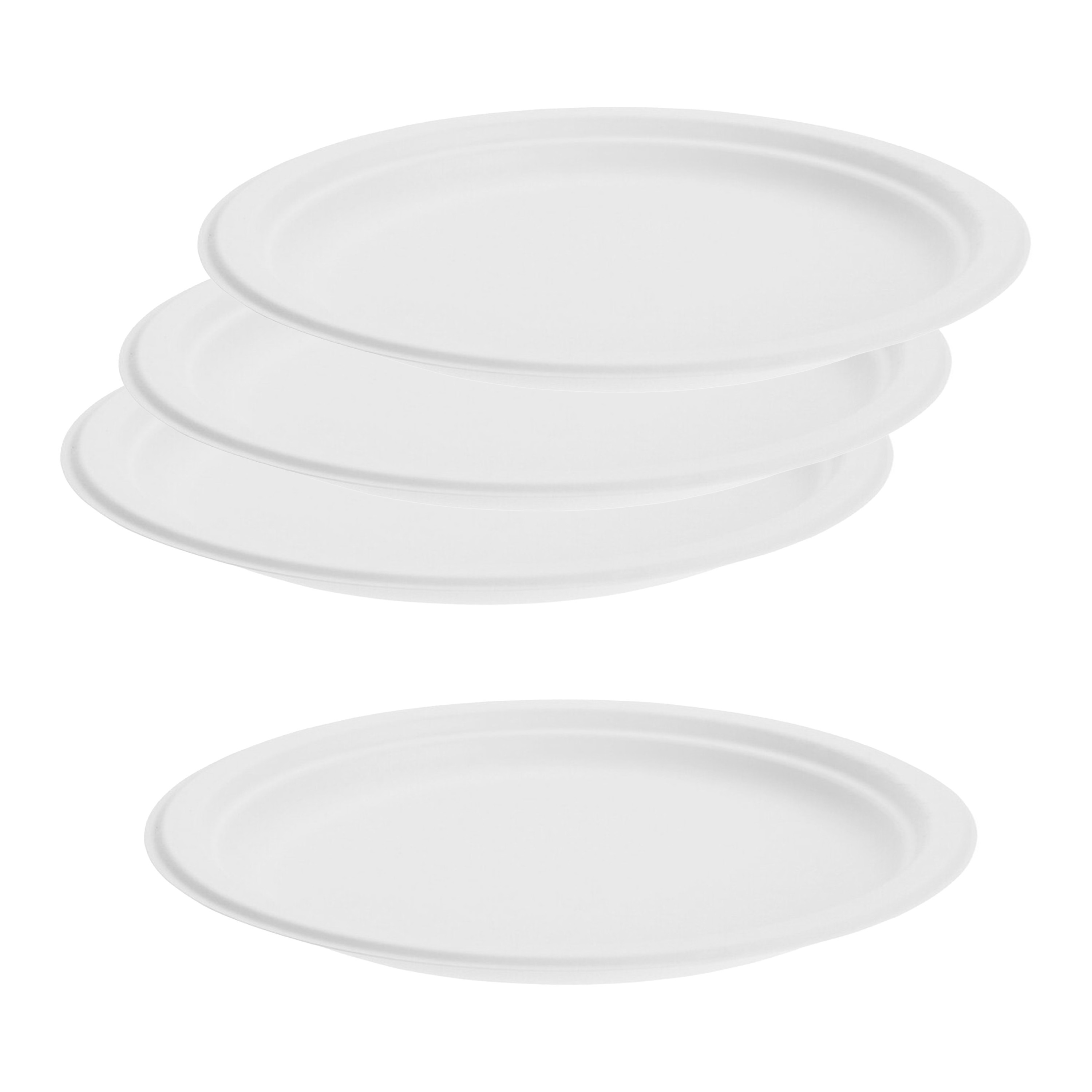 Merkloos BBQ/Verjaardag feest bordjes - 24x - 1-vaks - wit - D23 cm - suikerrietpulp - composteerbaar -