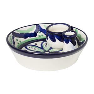 Xenos Olijvenbakje flor - groen/blauw - 16 cm