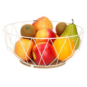 Merkloos Fruitschaal/fruitmand rond wit metaal/hout 28 cm -