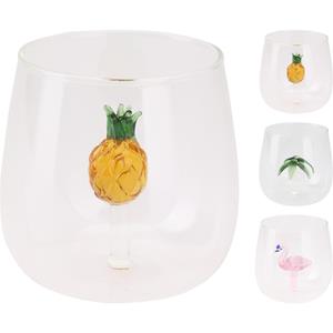 Merkloos Drinkglas Met Decoratie 3 Ass.