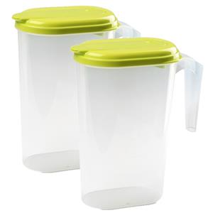 PlasticForte 2x stuks waterkan/sapkan transparant/groen met deksel 1.6 liter kunststof -