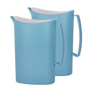Juypal Hogar Schenkkan/waterkan met deksel - 2x - blauw - 2 liter - kunststof - L20 x H23 cm -