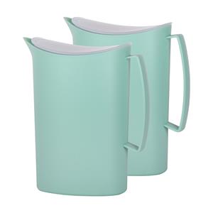 Juypal Hogar Schenkkan/waterkan met deksel - 2x - groen - 2 liter - kunststof - L20 x H23 cm -