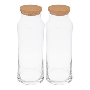 Secret de Gourmet schenkkan/water karaf met kurk dop - 2x - glas - transparant - 1000 ml -