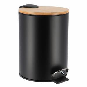 Tendance Badkamer prullenbak Bamboo vibe - soft close - zwart - 3 ltr -