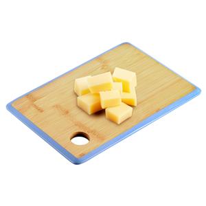 Keuken voedsel bereiden snijplank - 23 x 15 cm - bamboe hout - blauwe rand -
