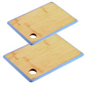 Kesper Keuken voedsel bereiden snijplanken voordeelset - 35 x 26 en 23 x 15 cm - bamboe hout - rand blauw -