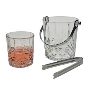 Merkloos Whiskey set - 4 glazen en ijsemmer - met tang - glas - kristal -