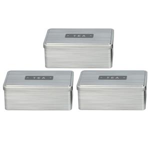 Merkloos Set van 3x stuks zilveren rechthoekige theeblikken 18 x 11 x 7 cm -