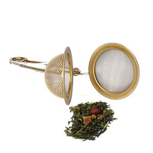 Merkloos Theeknijper - goud - draadgaas - 4,5 cm - theezeef - losse thee -