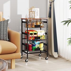 Costway Keukenopbergwagen Mobiele Opbergwagen met Uittrekbare Mand en Zelfklevende Krijtlabels Opbergwagen voor Snacks Fruit- en Groentetrolley