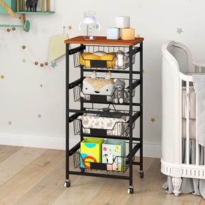 Costway 5-Planken Keuken Opslag Trolley Mobiele Trolley met Uittrekbare Manden en DIY Krijt Labels Snack Opslag Trolley Rollende Fruit en Groente Trolley