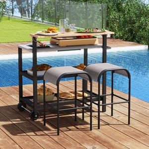 Costway Bar Trolley op Wielen met Klaptafel Mobiele Pizza Oven Standaard Haken Handdoekhouder Vuilniszakhouder Barbecue Trolley