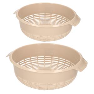 PlasticForte Keuken vergieten/zeef - set 2x - kunststof - beige - dia 23 en 27 cm -