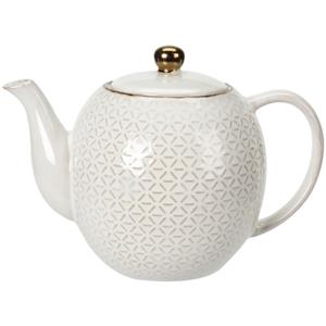 Excellent Houseware Theepot wit met ruitjes motief keramiek 1 liter -