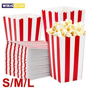 WIKHOSTAR 12 stuks popcornbox emmers filmavond frietbeker snackcontainers verjaardagsfeestbenodigdheden bruiloft kerst carnaval strepen zakken S