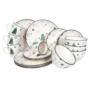 Cookinglife Studio Tavola Kerstservies - Porselein - Groen 16-delig | 4 personen