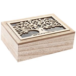 Items Theedoos/theekist Tree of Life - Hout - lichbruin - 6 vakken - 24 x 16 x 8 cm -