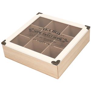 Excellent Houseware Theedoos - 9 vakken - hout - 24 x 24 cm -