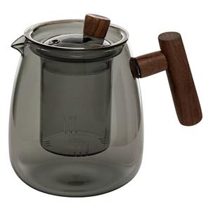 5five Design Theepot - 800 ml - borosilicaat glas - grijs transparant - infuser/handvat hout -