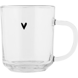 Clayre & Eef Het  Theeglas Zwart Hart (200 Ml, 11x8x9 Cm) Combineert