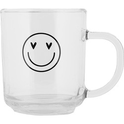 Clayre & Eef Het  Theeglas Smile Met Hartjesogen (200 Ml, 11x8x9 Cm) Brengt