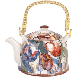 Clayre & Eef Theepot Met Tulpen Print En Filter 800ml 18x14x12cm