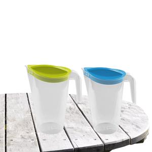Hega Hogar 2x stuks waterkan/sapkan/limonadekan karaf deksel 1,75 liter kunststof groen/blauw -