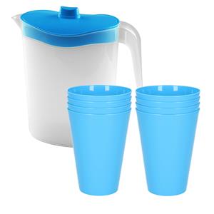Hega Hogar 8x kunststof drinkbekers 430 ML met schenkkan set blauw van 2.5 liter -