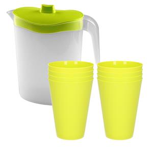 Hega Hogar 8x kunststof drinkbekers 430 ML met schenkkan set groen van 2.5 liter -