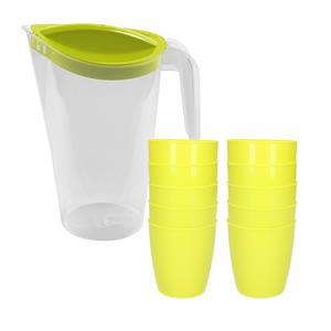 Hega Hogar 10x kunststof drinkbekers 300 ML met schenkkan set groen van 1.75 liter -