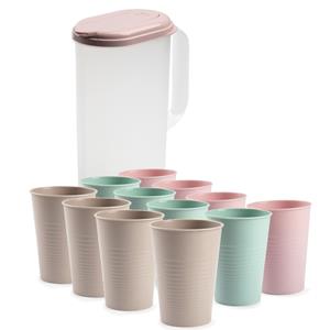 Forte Plastics Water/limonade schenkkan 2 liter met 12x kunststof glazen voordeelset -