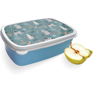Merkloos Broodtrommel Blauw met Maki Monkey Design