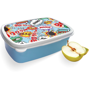 Merkloos Broodtrommel Blauw met Comic Design