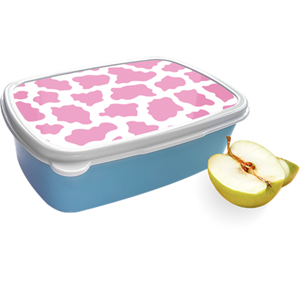 Merkloos Broodtrommel Blauw met Roze Koeienvlekken Design