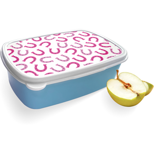 Merkloos Broodtrommel Blauw met Pink Horseshoes Design
