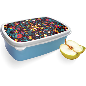 Merkloos Broodtrommel Blauw met Mexican Pattern Design