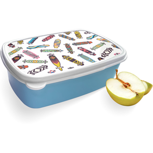 Merkloos Broodtrommel Blauw met Skateboards Design