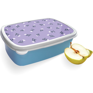 Merkloos Broodtrommel Blauw met Paarse Bloemen Design