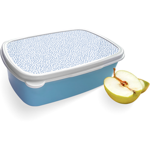 Merkloos Broodtrommel Blauw met Blauwe Doodle Design