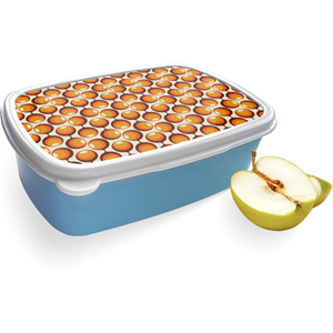 Merkloos Broodtrommel Blauw met 70s Oranje Design