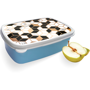Merkloos Broodtrommel Blauw met Black-white-gold Marble Design