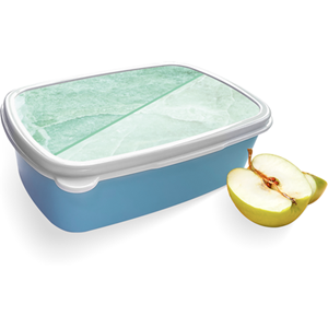 Merkloos Broodtrommel Blauw met Green Marble Design