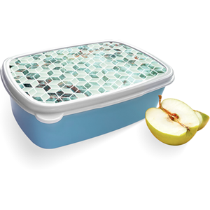 Merkloos Broodtrommel Blauw met Groen Hexagon Marmer Design