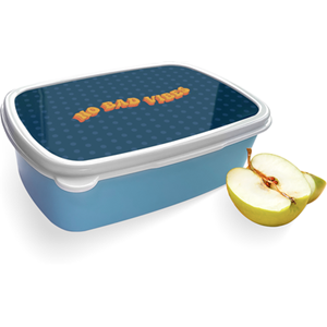 Merkloos Broodtrommel Blauw met No Bad Vibes Design