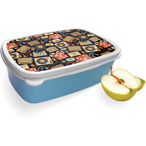 Merkloos Broodtrommel Blauw met Retro Patroon Design