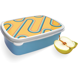Merkloos Broodtrommel Blauw met Retro Regenboog Design